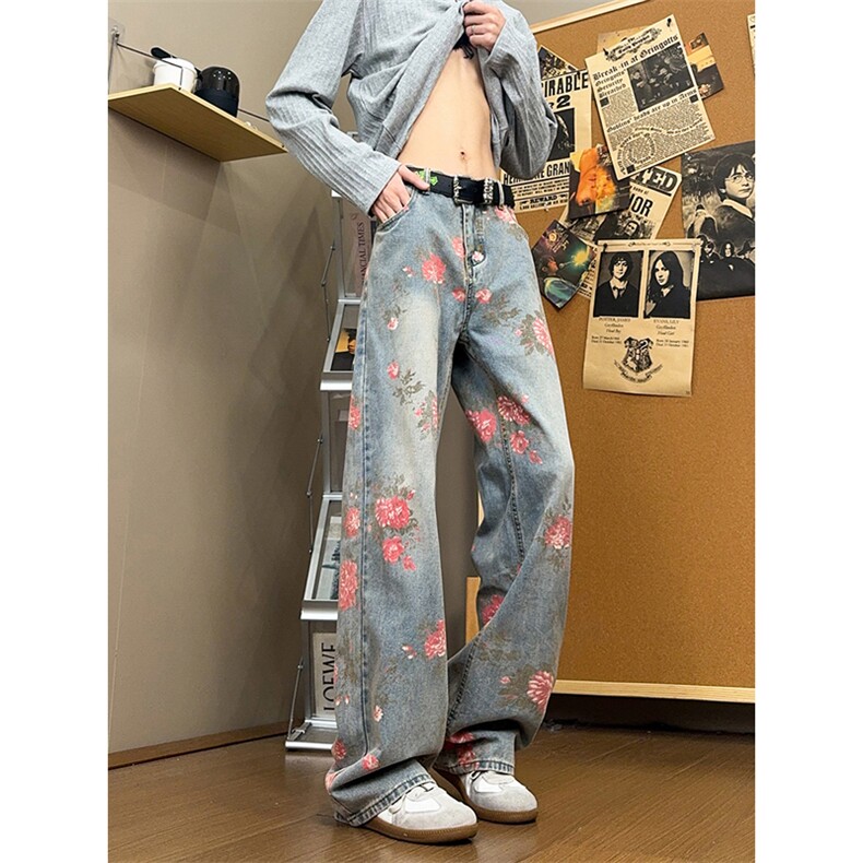 B221美式ins高街小众桃花宽松直筒牛仔裤LK24385-特P52控88,男装牛仔裤,电商B221
