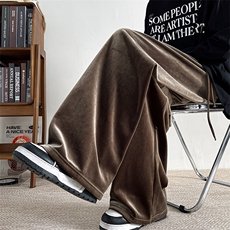 8XL-M加绒美拉德宽松金丝绒阔腿裤垂感拖地裤K993P55加绒65控78，男装休闲裤，电商D206-1