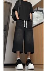 抖音品质宽松七分裤子男夏季美式复古水洗牛仔短裤-A2023TP38控68，男装牛仔裤，电商B241