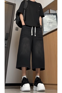 抖音品质宽松七分裤子男夏季美式复古水洗牛仔短裤-A2023TP38控68图片