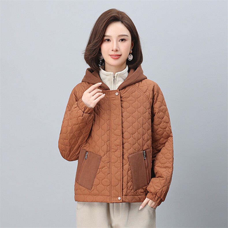 时尚保暖女款棉衣连帽拼接口袋设计舒适百搭短款外套,女装棉衣/棉服,叶笙衣