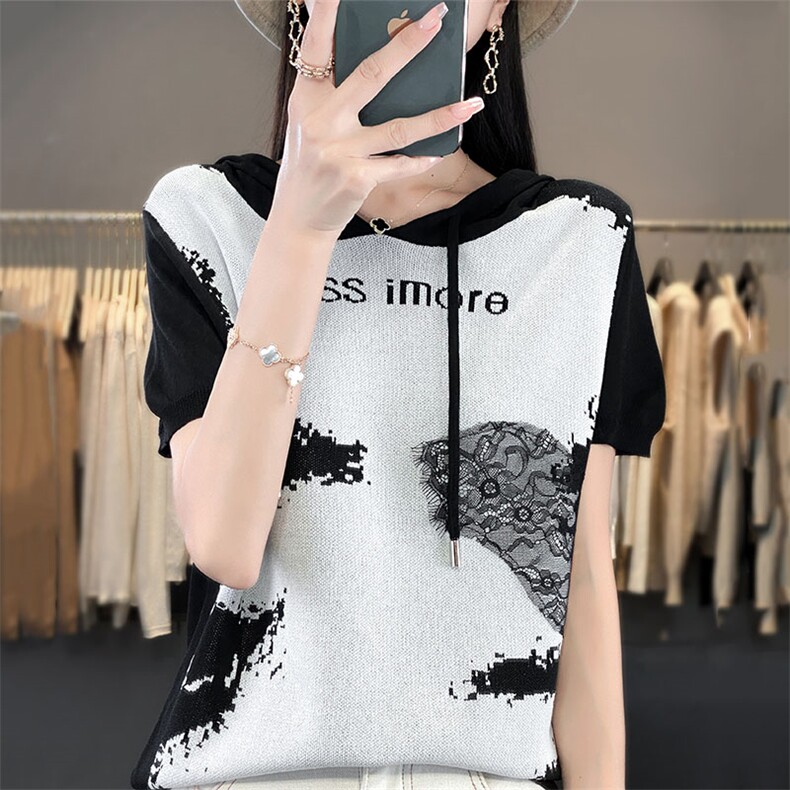 新款女装冰丝针织衫水墨画图案时尚百搭舒适透气显瘦修身,针织衫/毛衣,萱芳婷羊绒