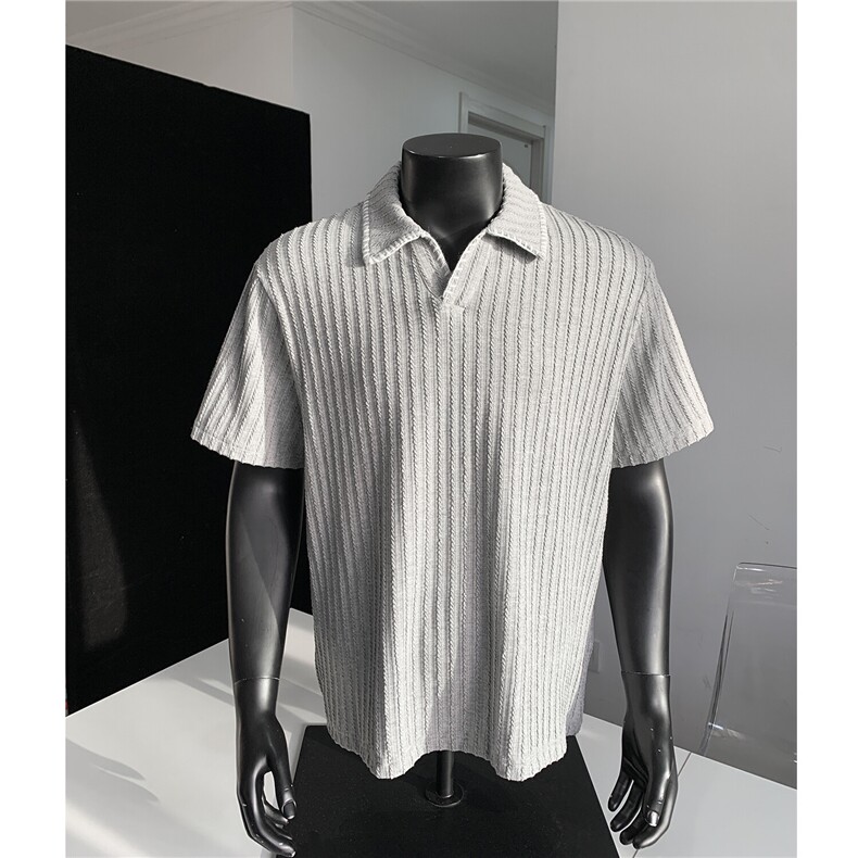 麦穗纹提花翻领短袖polo衫男夏季美式潮牌老钱风宽松痞帅半袖体恤,男装T恤,电商A341