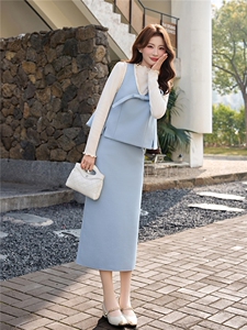 设计感洋气套装裙女2026冬新款拼接马甲打底衫半身裙三件套套装图片
