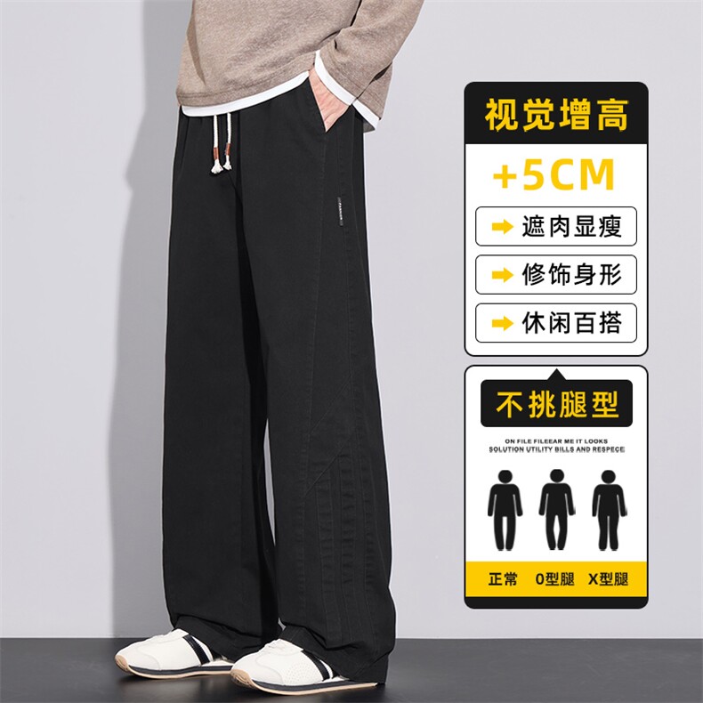 黑色裤子男款秋冬季2025新款宽松紧腰男士纯棉直筒长裤Z2564-P50图片