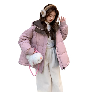 粉紫色羽绒服女冬季新款韩系学院风小个子加厚甜美减龄白鸭绒外套图片