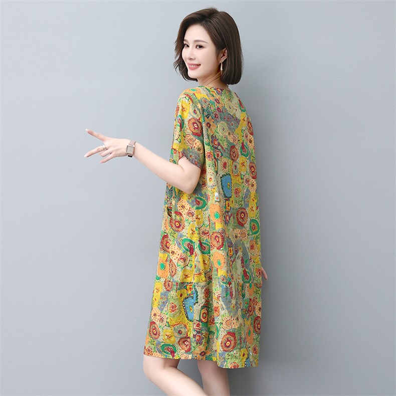 长期现货，碎花棉麻连衣裙女夏季2023新款复古高端宽松大码潮,女装连衣裙,涵誉