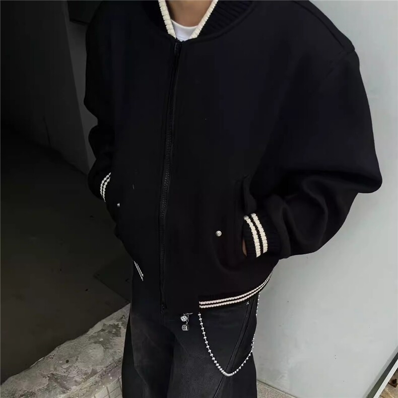WT093-P62-复古时尚高级感宽松毛呢棒球服外套-网络图图片