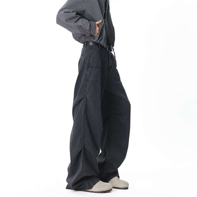 （现货）美式宽松阔腿褶皱深色牛仔裤男04XZ211-1-K2573-P65,男装牛仔裤,星座211-1