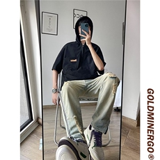 连帽短袖T恤男款夏季日系口袋工装上衣宽松五分袖卫衣TW1269，男装T恤，星座1116A-1（原606A）