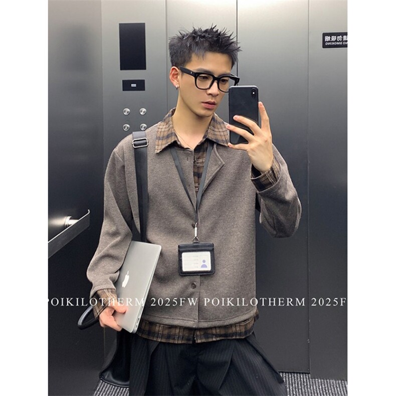 秋季新款美式复古风假两件拼接衬衫领针织衫开衫外套MA6767,男装针织衫/毛衣,星座1116A（原606A-3）