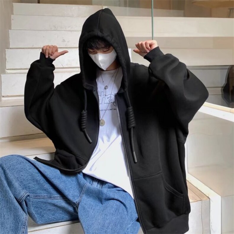 男潮流宽松秋季外穿青春流行百搭休闲夹克慵懒潮中长款长袖立领图片