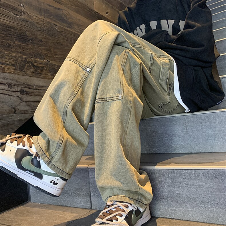 抖音现货稻草黄宽松牛仔裤男GK07-P55限价68,男装牛仔裤,星座310A-1