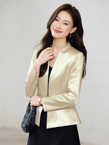 现货2025早秋新款醋酸缎面气质西装短款小外套女图片