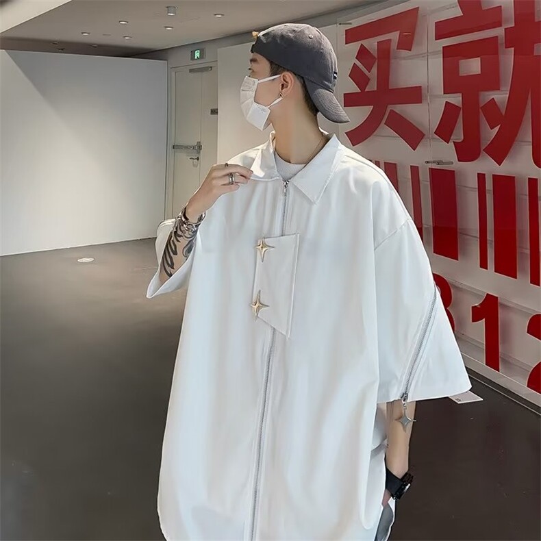 衬衫文艺时尚男青春流行慵懒夏季2023新款宽松型五分袖潮流,男装T恤,星座716-4