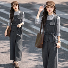 巨好看的秋装三件套女高级感新款轻熟复古气质显瘦马甲阔腿裤套装，女装套装/套裙，流量+