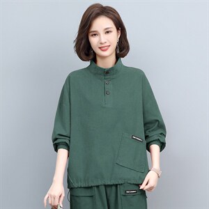 2024春款灯芯绒宽松显瘦长袖上衣女,闺蜜见父母穿衣搭配图片