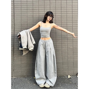 美式复古解构设计情侣阔腿弯刀卫裤男女春秋宽松爵士舞休闲运动裤图片