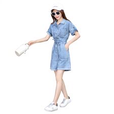 牛仔连体短裤连衣裤宽松阔腿裤收腰牛仔短裤8207601，女装牛仔裤，艾青服饰