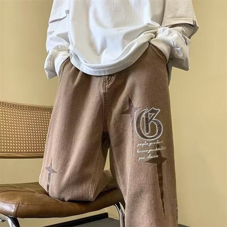 美式复古刺绣牛仔裤男款春秋季2025新款潮牌宽松直筒水洗裤子高街,男装牛仔裤,星座506A