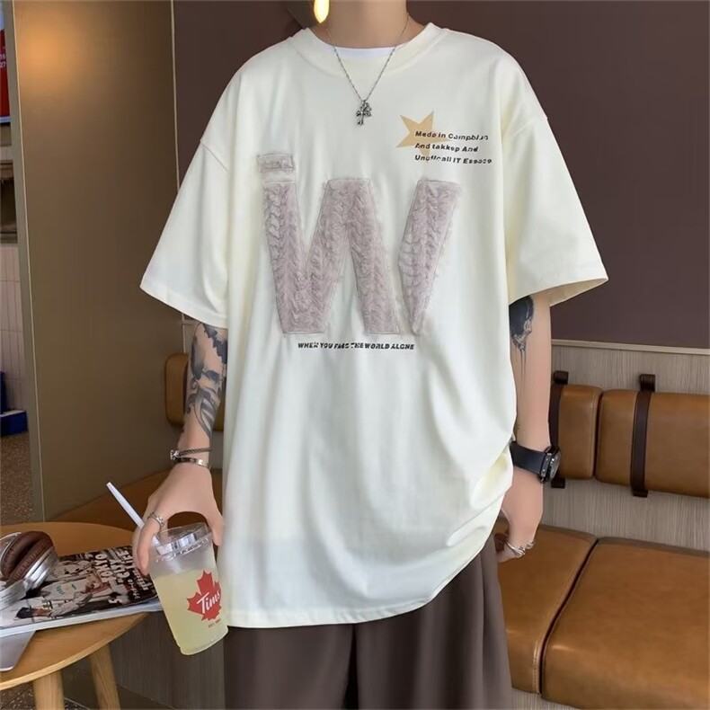标准ins新款城市风貌T恤夏季青春流行男纯棉植绒T恤E019P32,男装T恤,星座1116-2