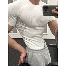 美式修身吸湿排汗训练健身运动短袖运动速干圆领上衣T恤DT23P35，男装T恤，电商D256-1(原A064-1)