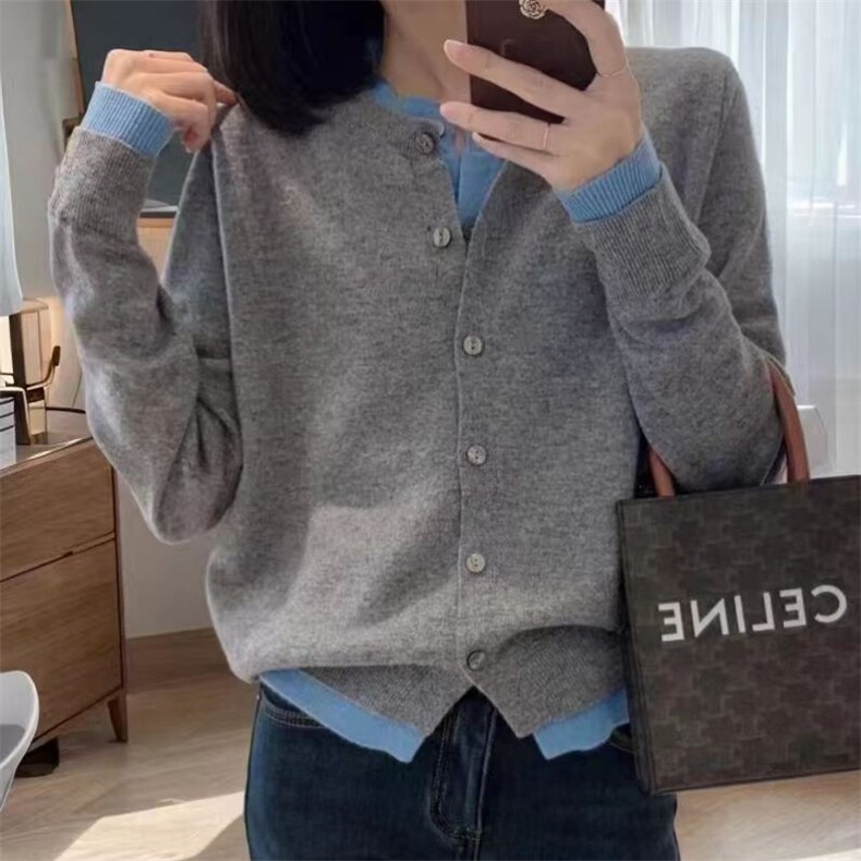 假两件圆领短款毛衣女宽松外穿2024秋季新款,女装羊毛衫,旭驰羊绒