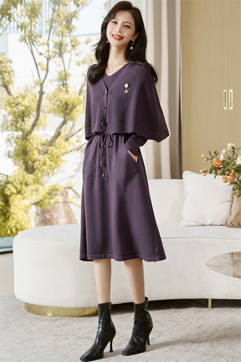 《现货新品》多色可选针织毛衣开衫两件套套裙,女装套装/套裙,魅丽静蓝