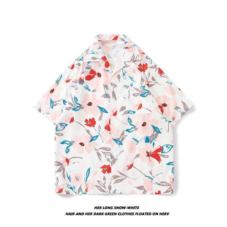 日系ins港风夏季短袖花衬衫男女复古痞帅夏威夷沙滩情侣宽松衬衣，男装衬衫，星座506B