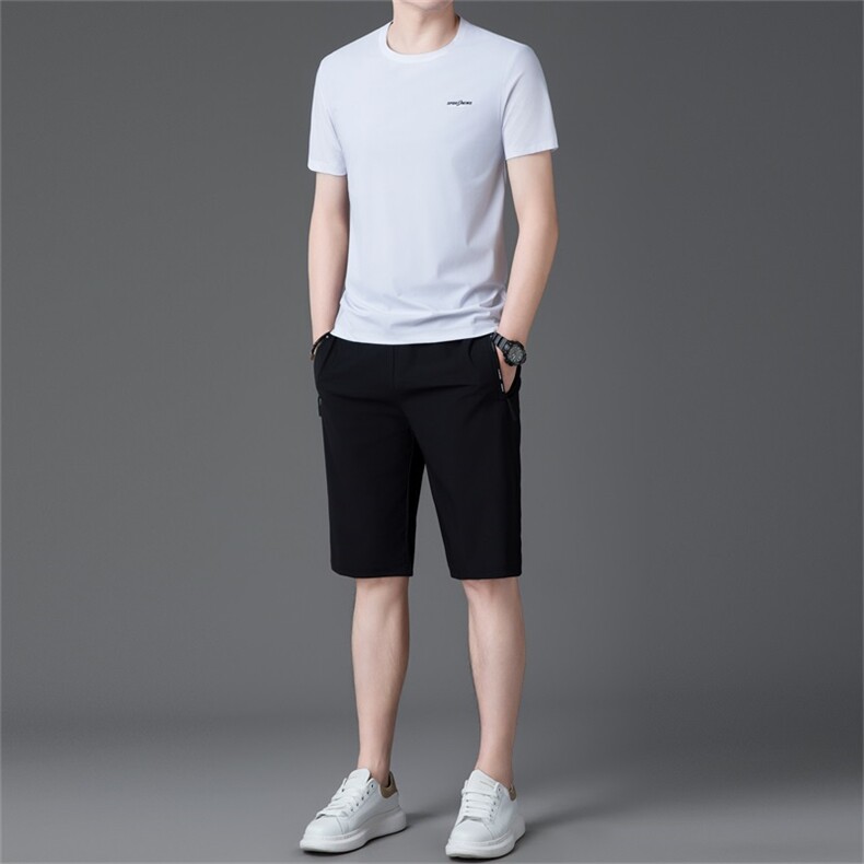 R-WL6142夏季男式速干短袖短裤二件套运动休闲圆领修身t恤套装,男装牛仔裤,电商B360