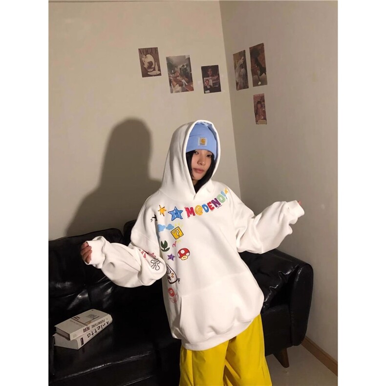 1015-P44美式复古彩色字母印花连帽卫衣,男装卫衣,电商B323A
