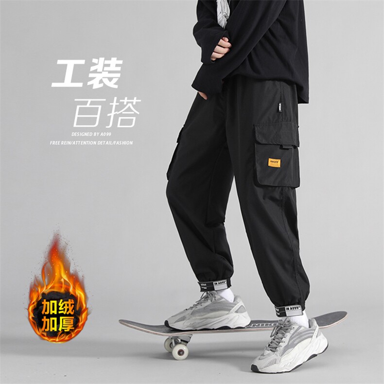 深度库存加绒加厚工装裤男长裤束脚哈伦裤机能休闲裤K13-P30绒40图片