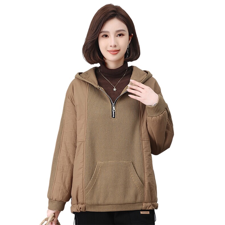 时尚拼接连帽加厚棉衣女冬季新款宽松显瘦保暖外套,女装棉衣/棉服,叶笙衣