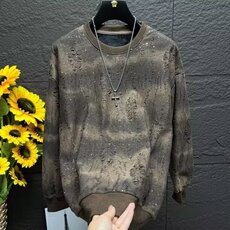 W10336-P48网图现货轻奢高定长袖潮流韩版亮片渐变破洞圆领卫衣，男装卫衣，星座1608