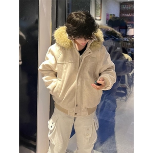 美式座山雕双拉链灰色连帽卫衣女秋冬宽松慵懒风开衫百搭短外套图片