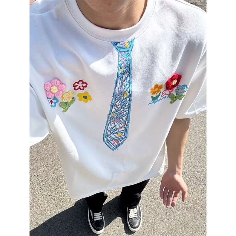 春秋季美式衬衫领假两件卫衣男潮流情侣装宽松字母刺绣上衣，男装衬衫，四季星座505