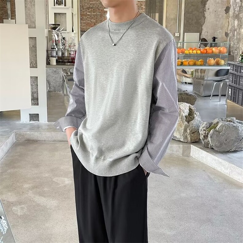毛衣男港味2023秋季复古日系假两件针织衫B48P52,男装针织衫/毛衣,星座1116-2