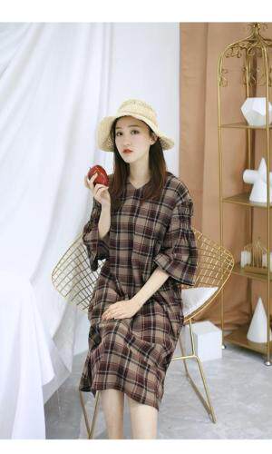 现货亚麻、苎麻盘扣裙，女装，蓝院