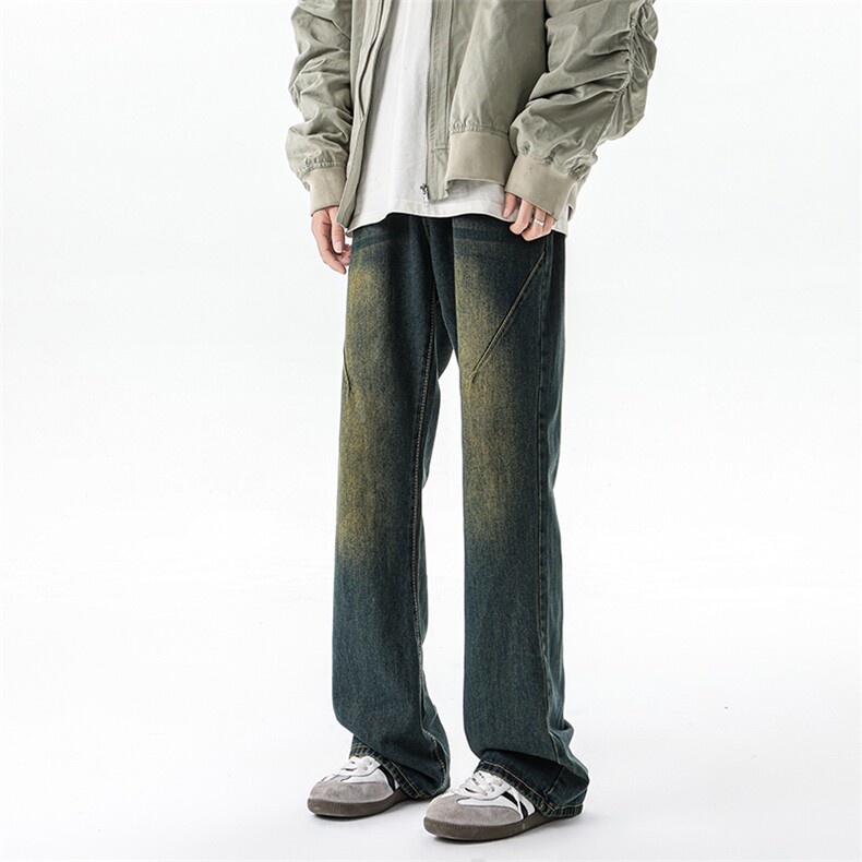 美式ins高街hiphop微喇重工艺水洗复古蓝牛仔裤货号K2322-1P55,男装牛仔裤,电商A063