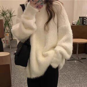仿貂绒宽松毛衣男女多巴胺色系上衣美拉德打底针织衫V21-P49网图图片