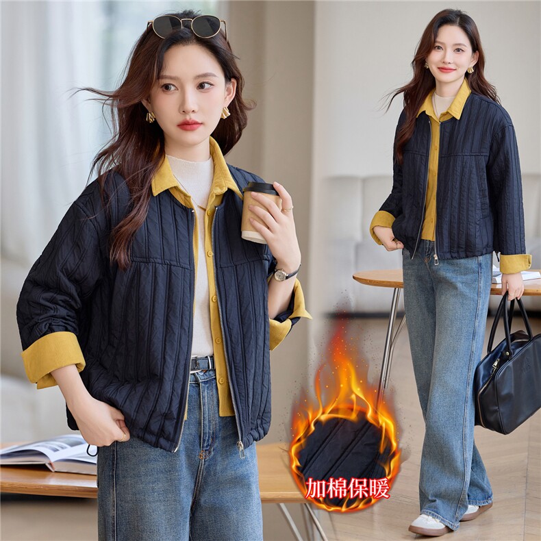 现货!2025年冬季时尚立领宽松纯色加厚女外套，女装棉衣/棉服，依恋蒂丝