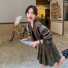 时尚套装两件套裙圆领拼接，女装套装/套裙，浙宝069