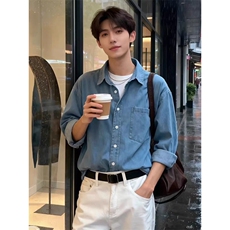 牛仔外套男士宽松休闲上衣服春秋款高级感长袖衬衫男WLC700-P45，男装工装外套，星座1008