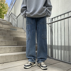 春款复古水洗做旧设计宽松牛仔裤男宽松直筒牛仔裤N05086-P43，男装牛仔裤，星座308B-1