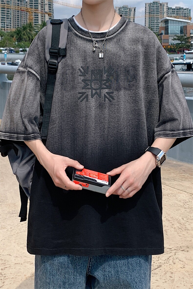 2023夏季新款创意圆领短袖T恤港风渐变半袖男女1533-P50控价68,男装T恤,电商A441-1