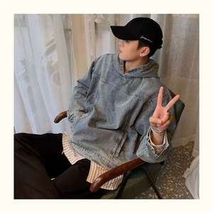 JK8605-P56美式复古连帽牛仔外套男春秋款500g重磅水洗卫衣