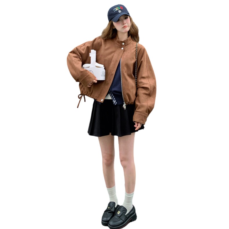 美拉德咖色夹克外套女2025秋季新款小个子超好看休闲百搭短款上衣,女装短外套,2D008