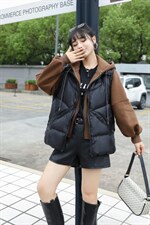 现货，加绒卫衣拼接羽绒服马甲，女装卫衣/绒衫，美依菱