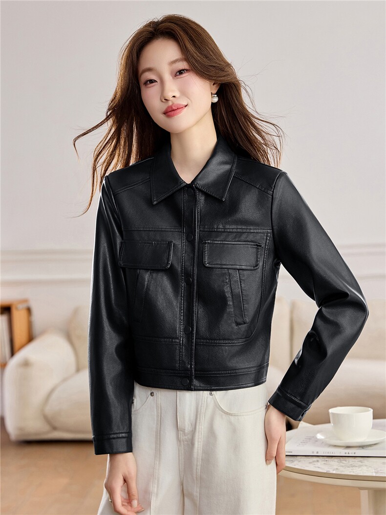 【春季女装新款】2026大量现货春季时尚立领宽松皮衣外套,女装皮衣,缘衣格