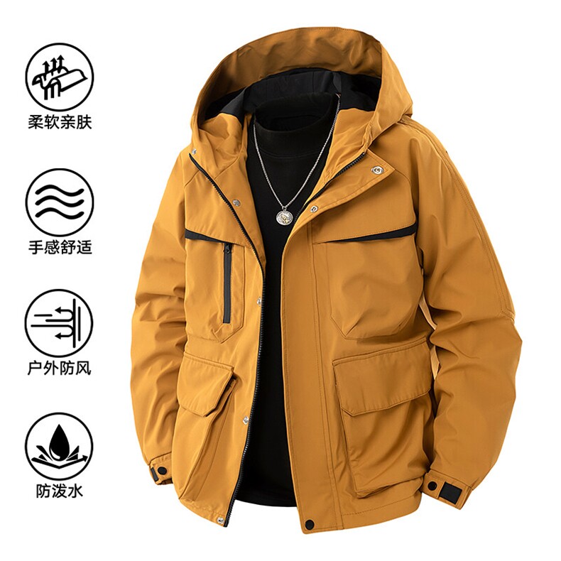 新款硬汉风户外夹克男连帽纯色上衣冲锋衣外套A157B-J2526-特P85,男装夹克,电商A157B